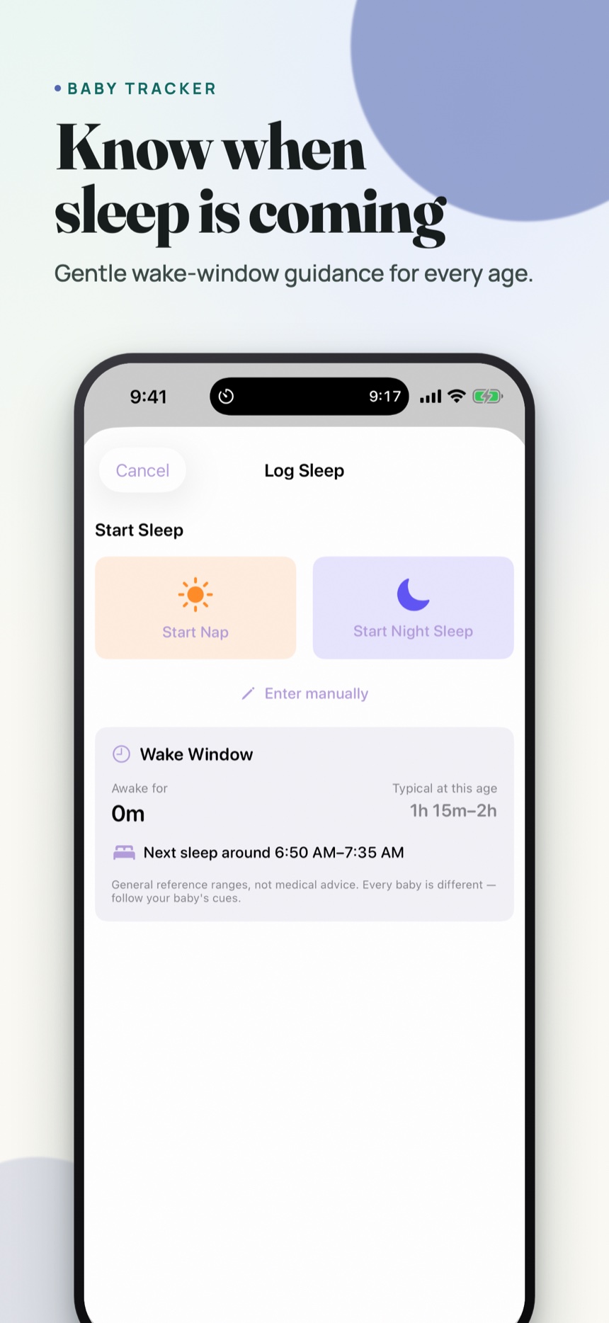 Wake-window guidance suggesting when the next sleep is coming