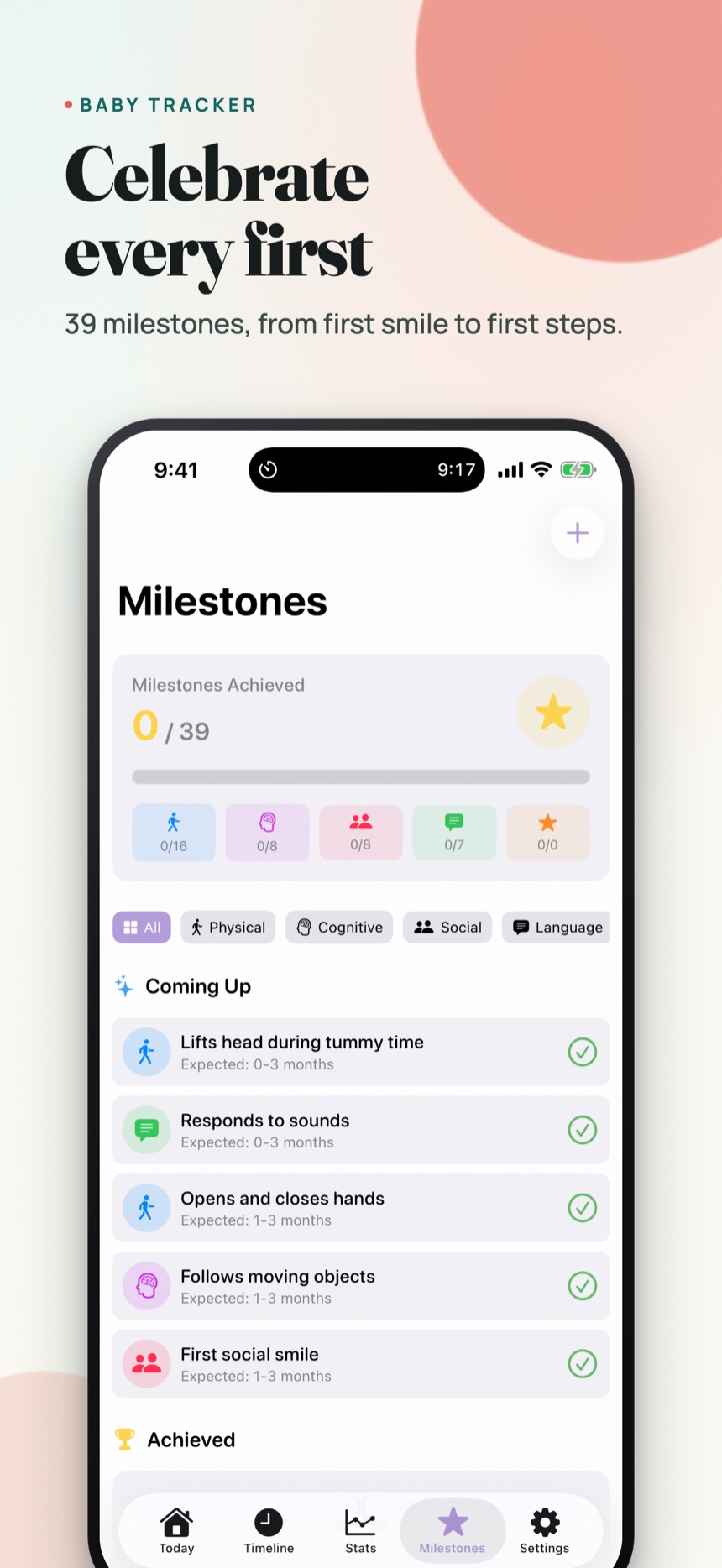 Milestone tracker celebrating every developmental first